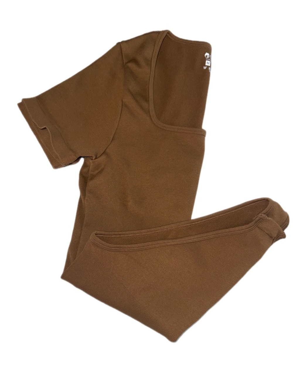 QQQ Ribbed Short Sleeve Bodysuit Brown Size Medium Stretch Snap Closure - Picture 5 of 7